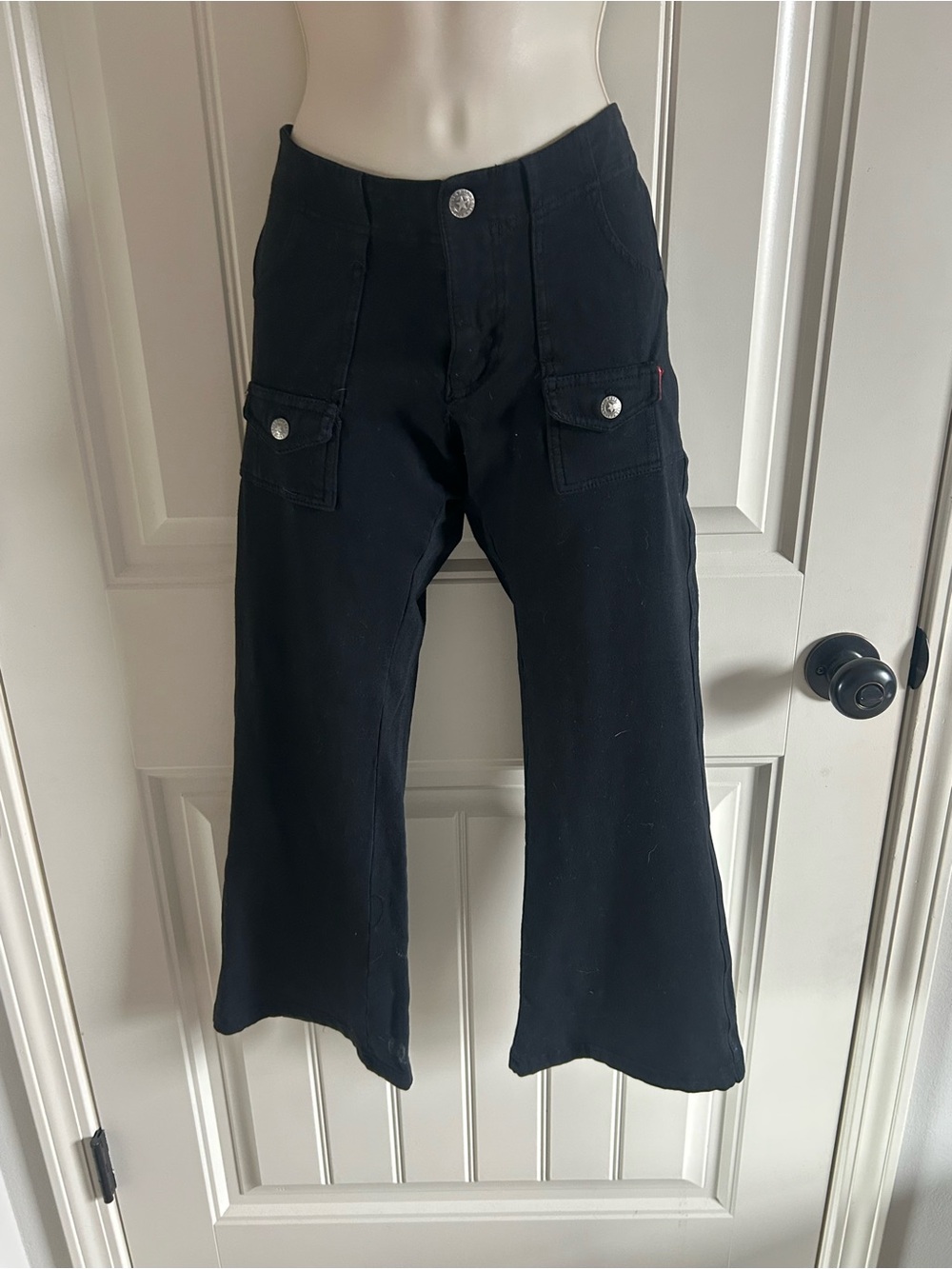 NEW Hard Tail Black Wide-Leg Cargo Pants with Patch Pockets Sz 28
